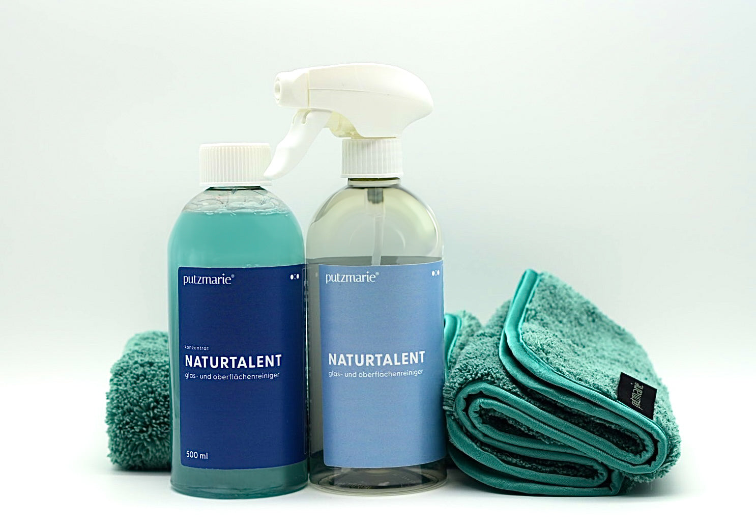 NATURTALENT Glas- und Oberflächenreiniger BUNDLE inkl. 2 Küchentücher